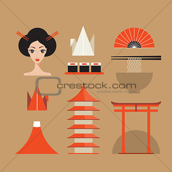 Japan icons set Asia design elements collection