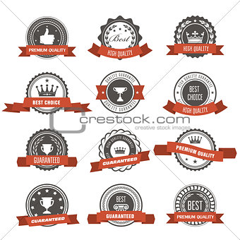 Emblems, badges and stamps with ribbons - awards and seals desig
