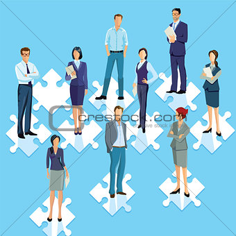 Staff group puzzle connecting illustration