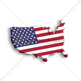 3D map of USA, aka United States of America, in a shape of US map. Vector illustration with dropped shadow isolated on white background