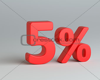 Red five number with percentage sign