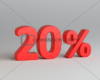 Red twenty percent sign on gray background