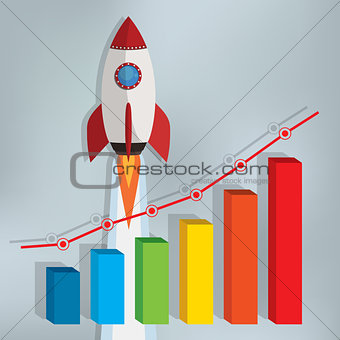 Business chart with a rocket going up.