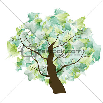 Green Summer Paint Textured Art Tree. Vector Illustration