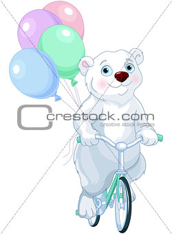 Polar Bear Riding a Bicycle with Balloons