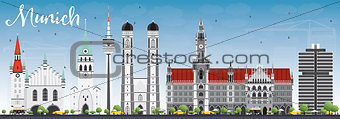 Munich Skyline with Gray Buildings and Blue Sky.