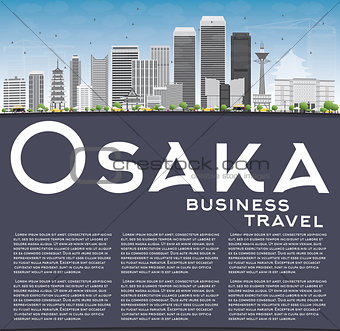 Osaka Skyline with Gray Buildings, Blue Sky and Copy Space. 