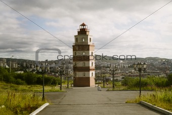Lighthouse And Murmansk City Panorama