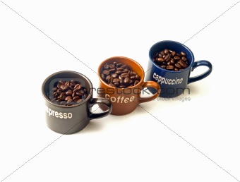 coffee cups with coffee beans