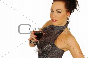 attractive brunette with wine glass