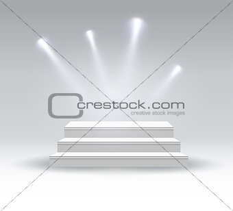 White podium. Pedestal. Platform. Spotlight. Vector illustration.