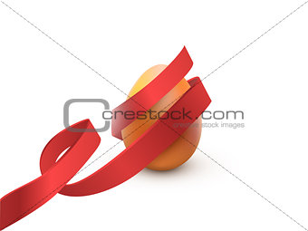 Easter egg with red ribbon, isolated on white. Poster or brochure template. Vector illustration