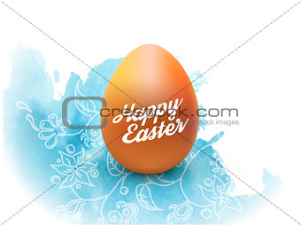 Easter egg with watercolor and pattern, isolated on white. Poster or brochure template. Vector illustration