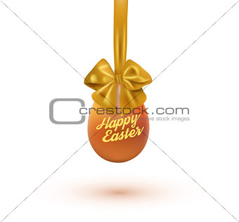 Happy easter card with eggs and bow. Vector illustration.