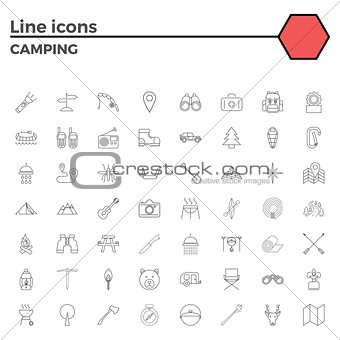 Outline stroke Camping icons.