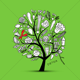 Tree with green vegetables. Sketch for your design