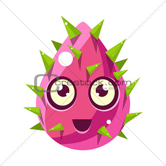 Pink Plant Bud With Spikes, Egg-Shaped Cute Fantastic Character With Big Eyes Vector Emoji Icon