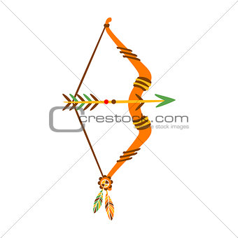 Bow With Arrow Decorated With Feathers, Native Indian Culture Inspired Boho Ethnic Style Print