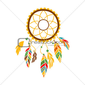 Decorative Dream Catcher With Feathers , Native Indian Culture Inspired Boho Ethnic Style Print
