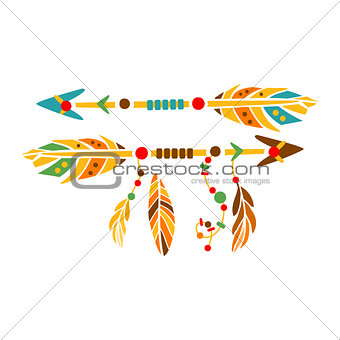 Two Decorative Arrows With Feathers, Native Indian Culture Inspired Boho Ethnic Style Print