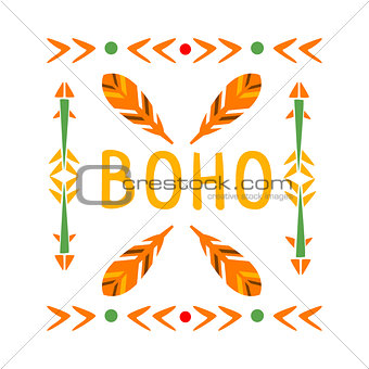 Framing Pattern With Feathers And Arrows, Native Indian Culture Inspired Boho Ethnic Style Print