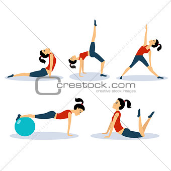 Fitness Women Workouts Set. Vector Illustration Set