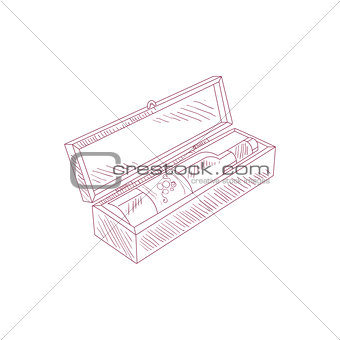 Wine Bottle In Wooden Box Hand Drawn Realistic Sketch