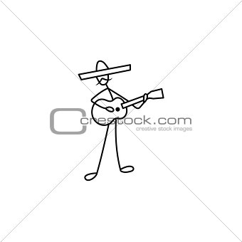 Stick figure man guitarist in sombrero