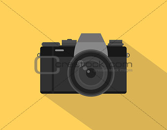 Mirrorless camera picture illustration with black color and orange background