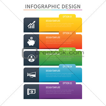 Infographics tab index 5 option template. Vector illustration ba