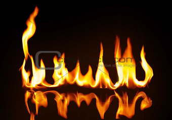 A strip of fire on the reflecting surface.