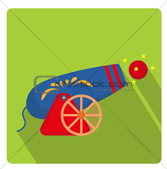 Circus Cannon icon flat style with long shadows, isolated on white background. Vector illustration.