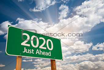 2020 Green Road Sign Over Clouds