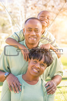 Beautiful Happy African American Family Portrait Outdoors