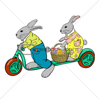 rabbits on the scooter