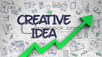 Creative Idea Drawn on White Brick Wall. 3d.