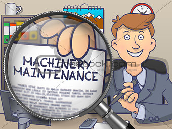 Machinery Maintenance through Magnifier. Doodle Design.