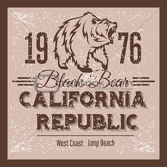 California Republic vintage typography with a grizzly Bear