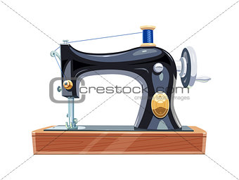 Vintage sewing machine with blue spool thread