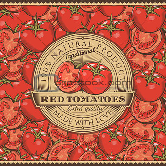 Vintage Red Tomatoes Label On Seamless Pattern