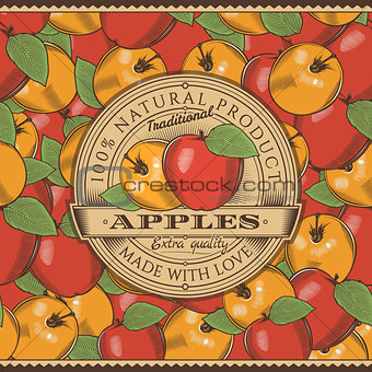 Vintage Red Apple Label On Seamless Pattern
