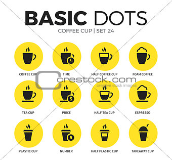 Coffee cup flat icons vector set