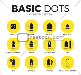 Condom flat icons vector set