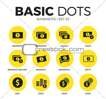 Banknote flat icons vector set