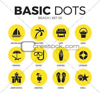 Beach flat icons vector set