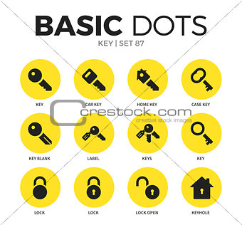 Key flat icons vector set
