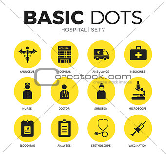 Hospital flat icons vector set