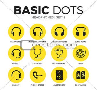 Headphones flat icons vector set