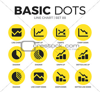 Line chart flat icons vector set