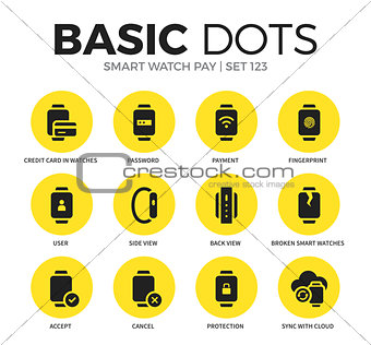 Smart watch pay flat icons vector set